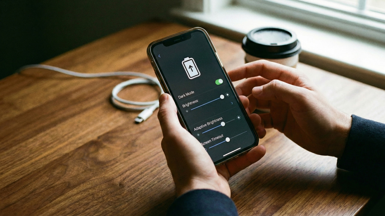 A person holding Android phone with display settings on the screen