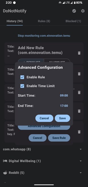 Advanced Configurations Time Limits