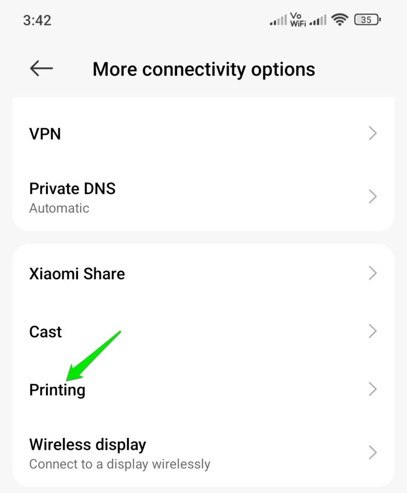 Android Printing Option