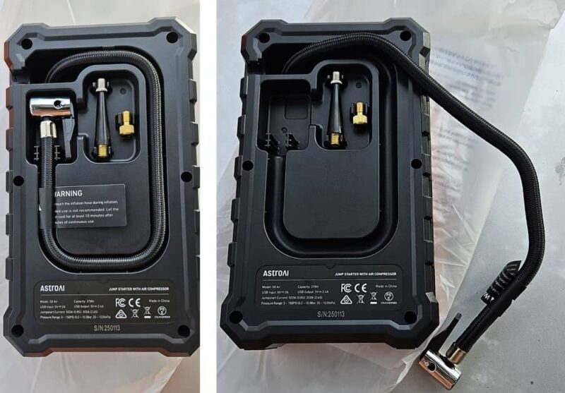 Storage for air hose and nozzles.