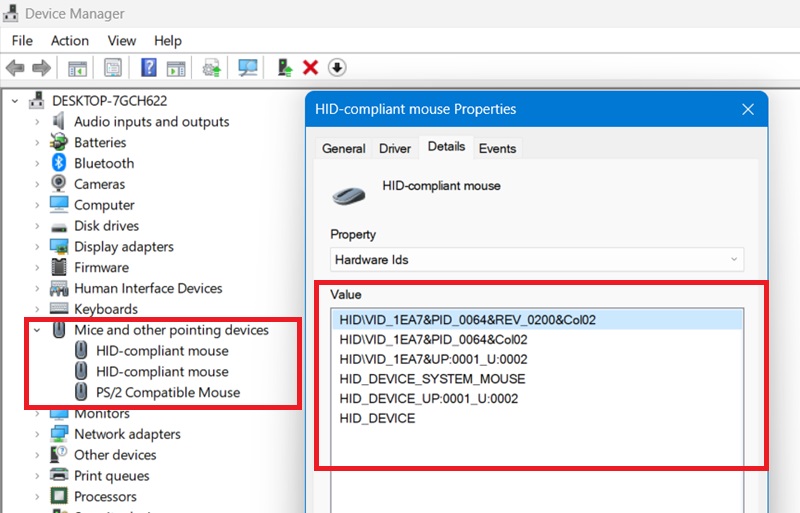 Human Interface Devices (HID) visible in Windows Device Manager. 