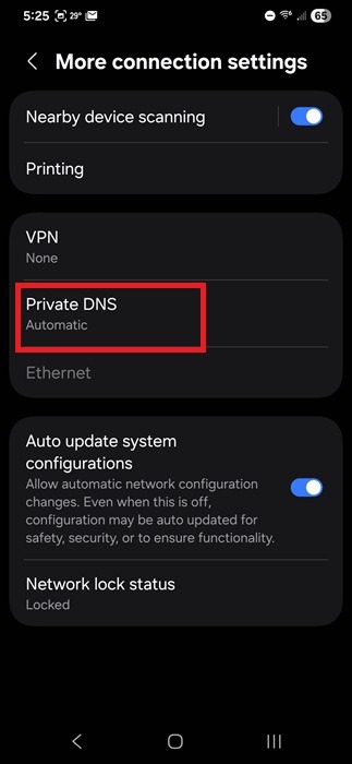 Open Private DNS settings.