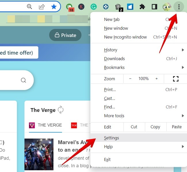Go to Settings in Google Chrome browser.