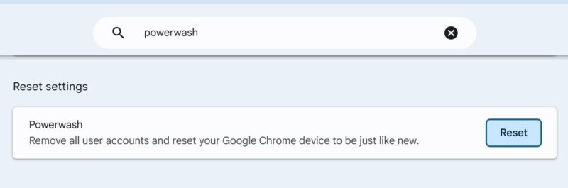 Chromebook Powerwash Settings