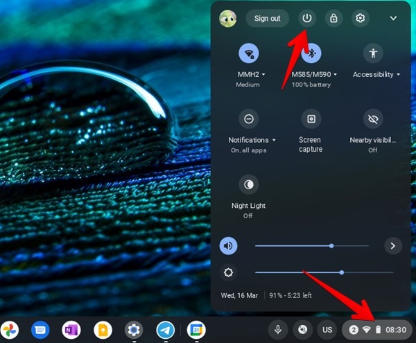 Chromebook "Shutdown" button. 