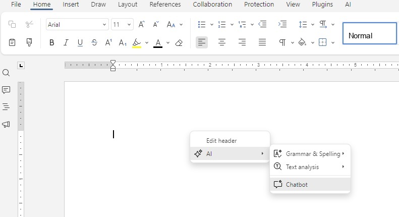 Opening AI in an ONLYOFFICE document.
