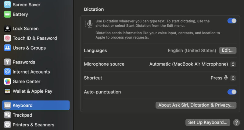 Dictation Settings Mac