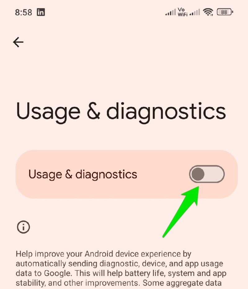 Disabling Usage And Diagnostics for Google