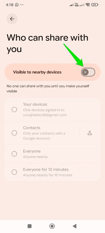 Disabling Visibility in Quick Share