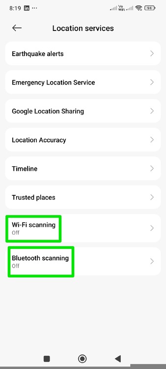 Disabling Wifi Bluetooth Scanning