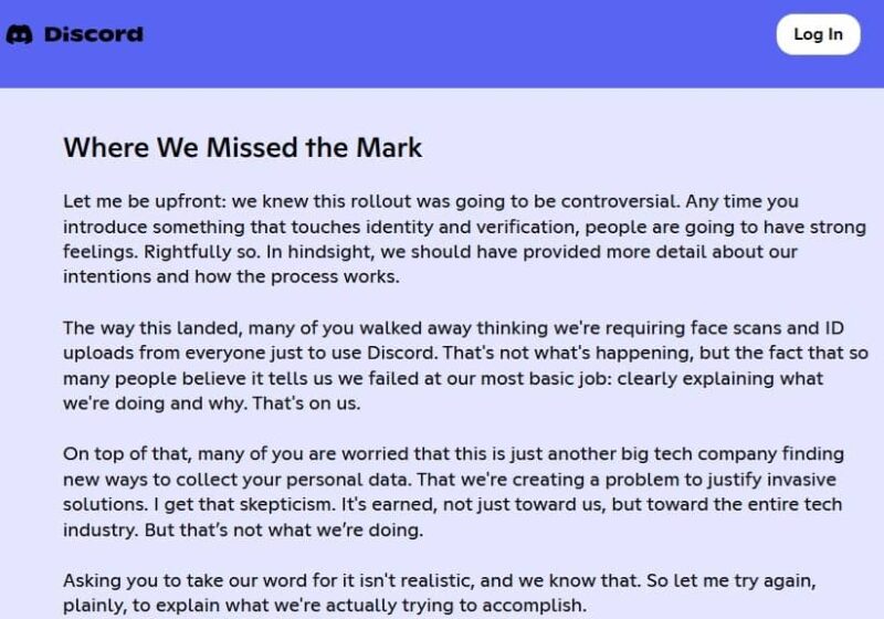 Announcement from Discord founder about how they missed the mark on Discord age verification.