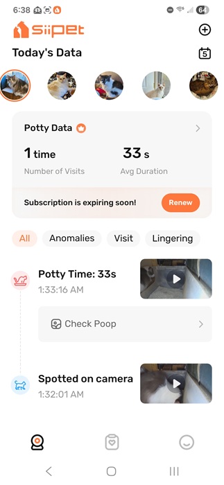 First day monitoring in SiiPet app.