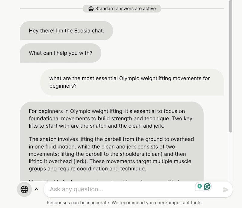 The Ecosia AI Chat Feature
