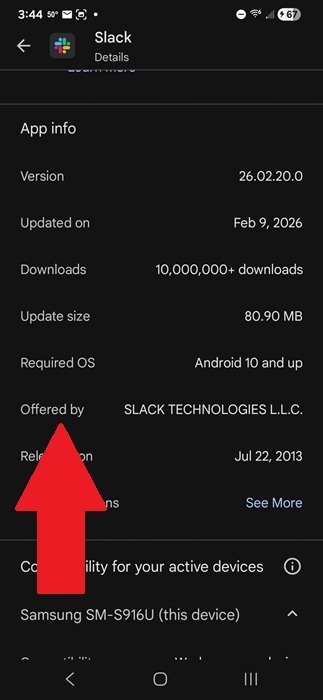 Checking app developer name.