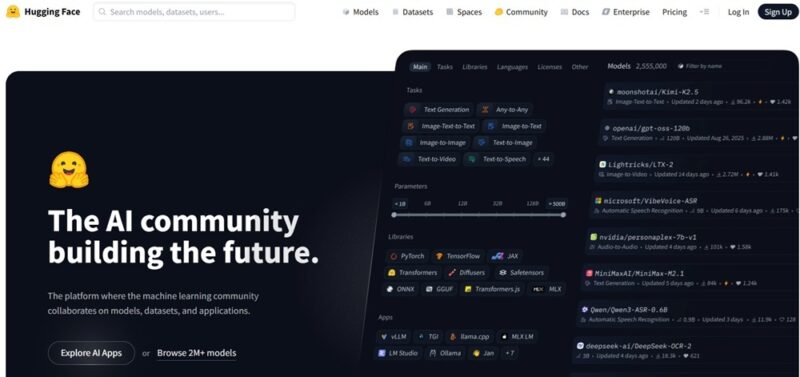 Hugging Face platform home page.