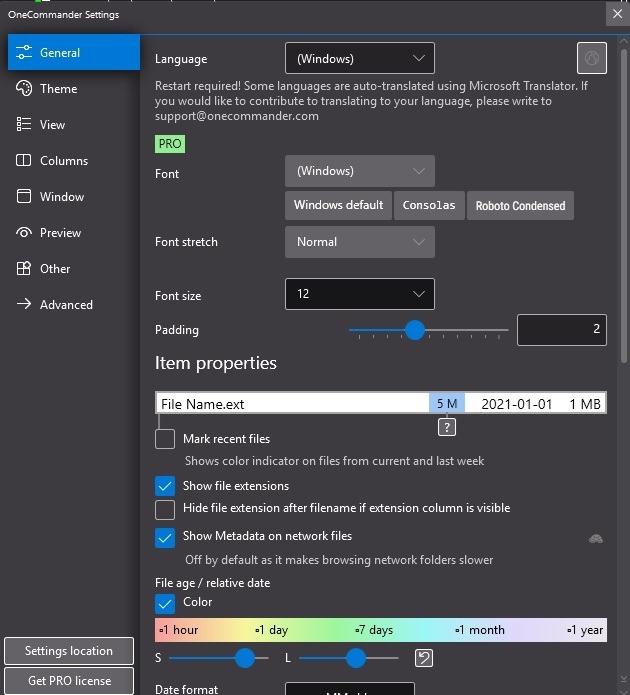 Changing settings to customize the app.
