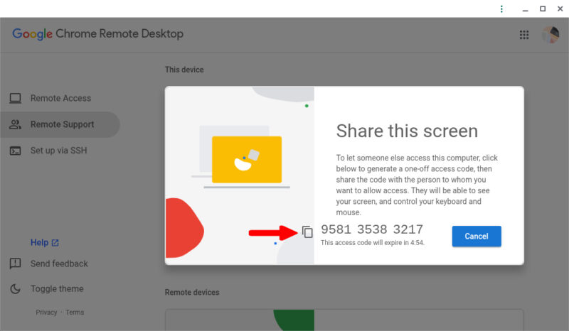 Generated Code In Chrome Remote Desktop