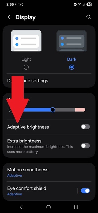 Turning on Adaptive brightness on Android.