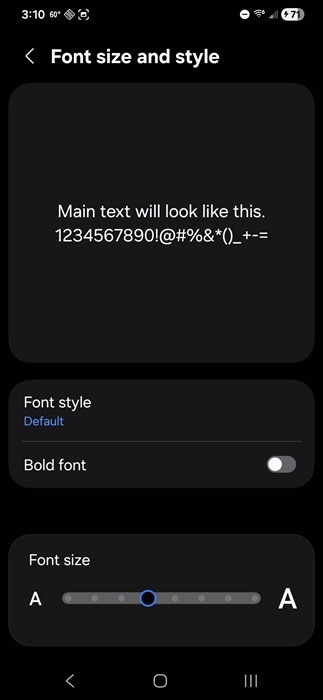 Changing text size on Android.