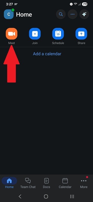 Set up Zoom meeting on Android app.