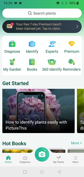 Promotional in-app notification visible at the top in PictureThis app.
