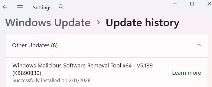 Windows 11 "Other Updates" for February 2026.