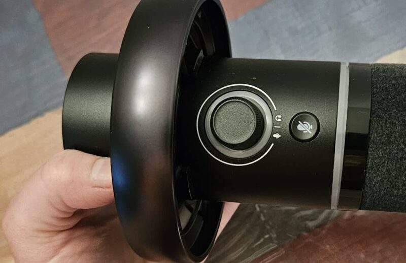 Mic adjustment knob on top of mic.