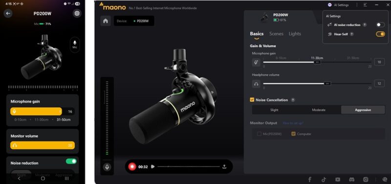 Maono Link mobile app and desktop app.
