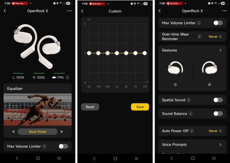 OpenRock app settings and sound profiles.