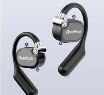 Showing the locations of the four mics on the OpenRock X Open-Ear Earbuds.