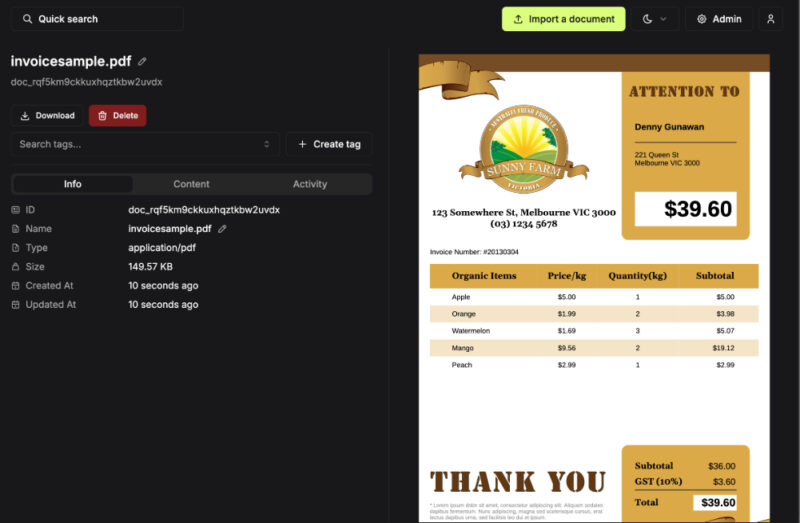 Screenshot showing Papra Doc Preview option