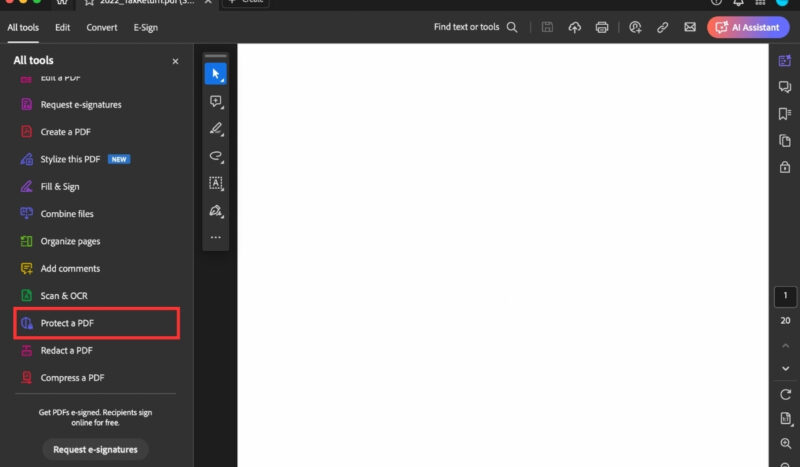 Selecting Protect a PDF Menu