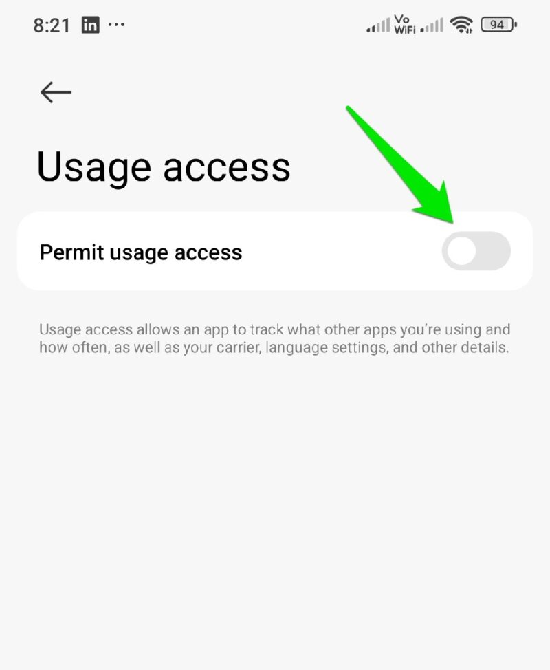 Usage access menu in Android