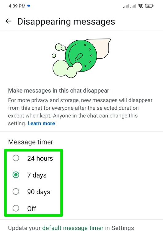 Setting Disappear Time in WhatsApp