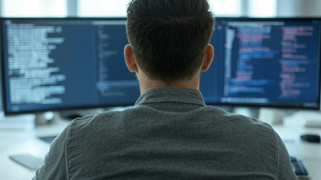 A picture of a programmer working on a computer.