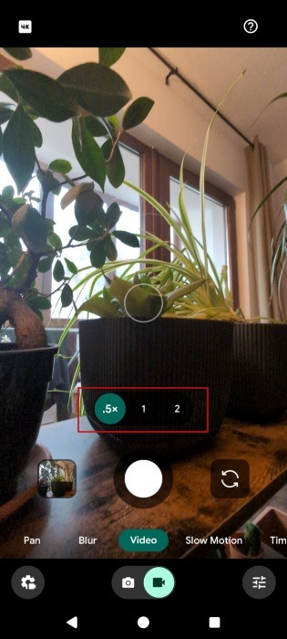 Switching focal length in Pixel Camera on Android. 