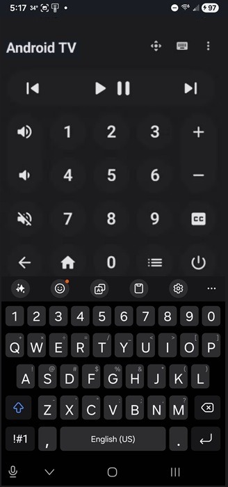 Using keyboard on Bluetooth remote app.