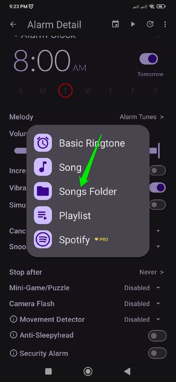 Songs Folder option in Turbo Alarm