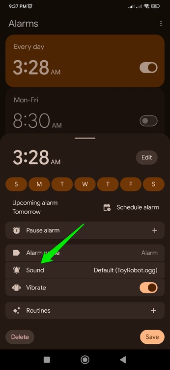 Sounds option in Google Clock