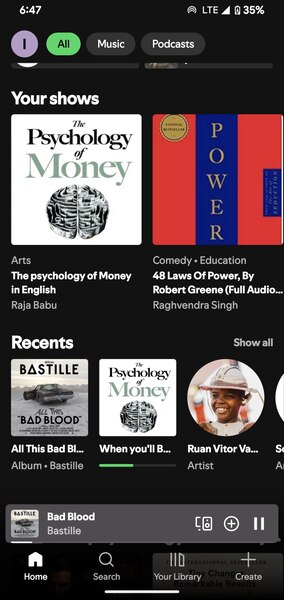 Spotify Menu Music Audiobook Podcasts