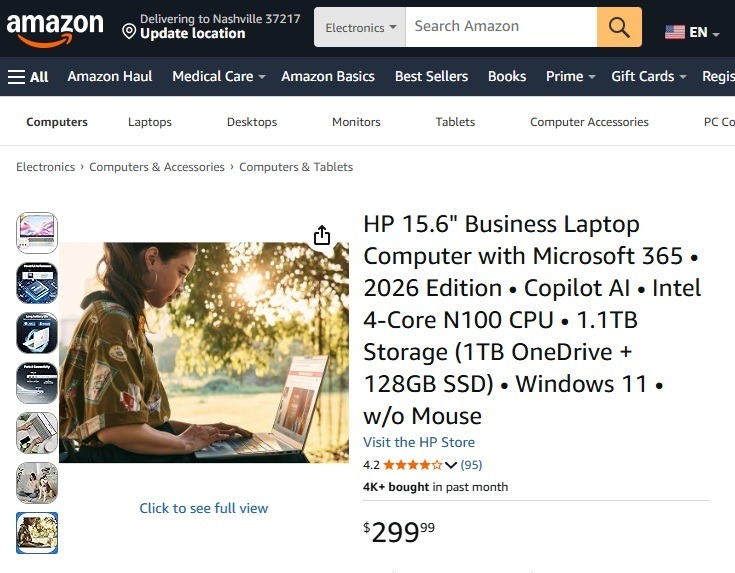 Example of a Windows PC scam that doesn't offer the storage promised.