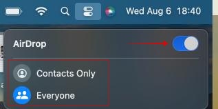 Toggling on AirDrop on Mac and setting who can send you items. 