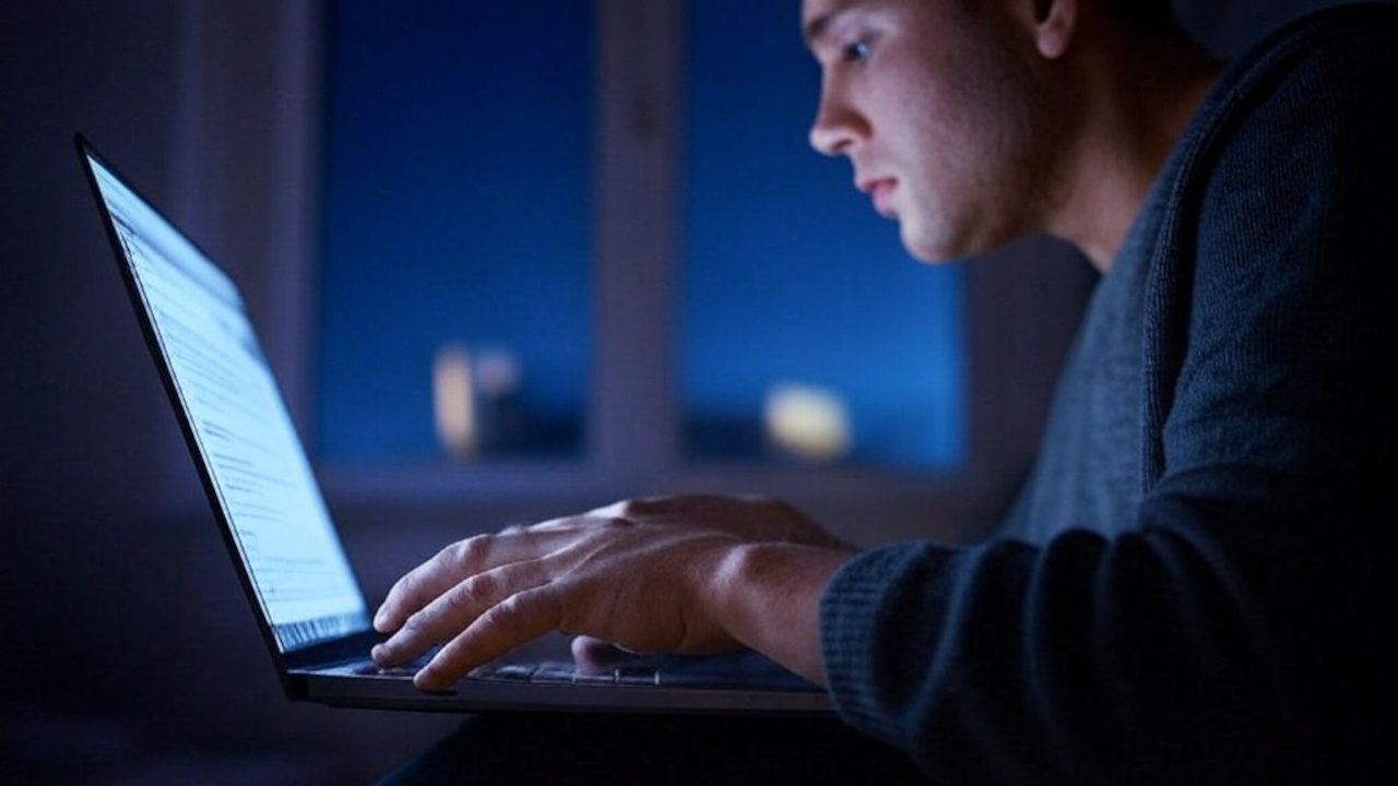 An image of a person browsing the web on their laptop at night.