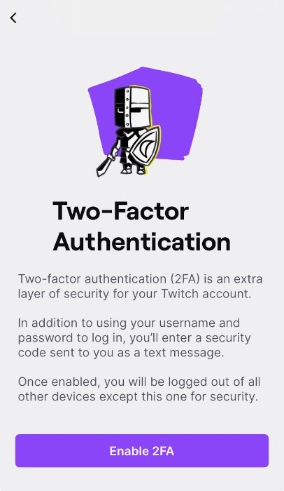 A screenshot showing the 2FA setup screen in Twitch.