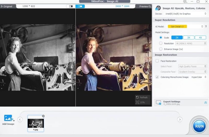 Colorizing black and white image.
