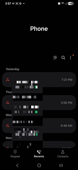 Viewing call history on Android.