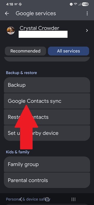 Accessing Google Contacts sync.