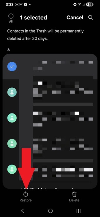 Restoring deleted contacts on Android on Samsung Galaxy.