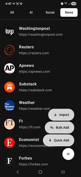 Adding sites to a category.