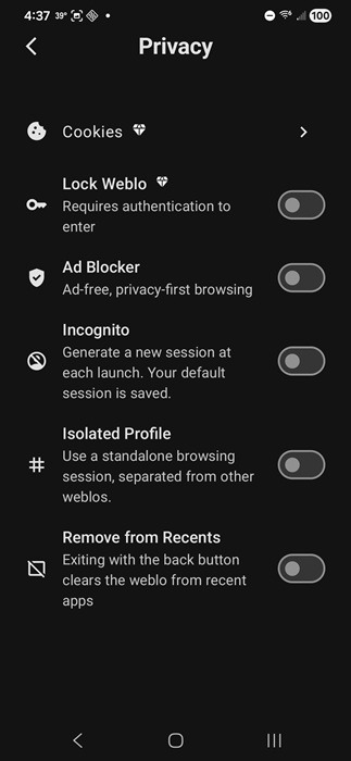 Changing privacy settings.